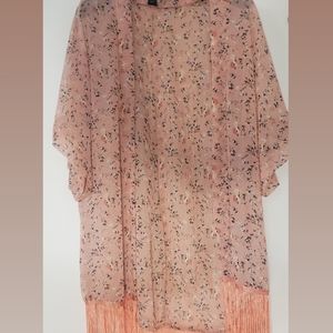 Sheer peach floral kimono